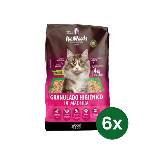 Granulado Higiênico de Madeira - 24KG (Pack com 6 Unidades de 4KG) - IpetWoods