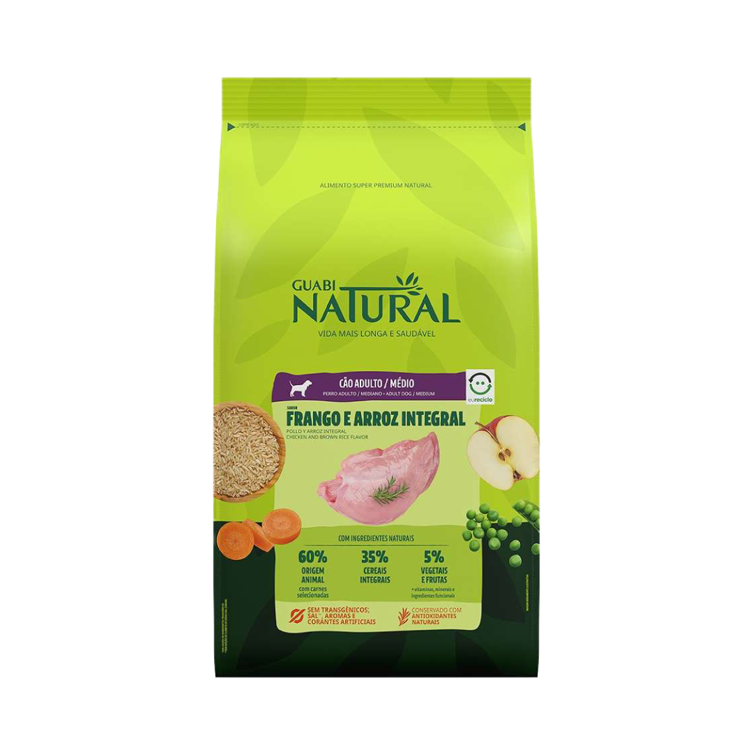 Guabi Natural - Frango e Arroz Integral - Adultos - Porte Médio - 20KG