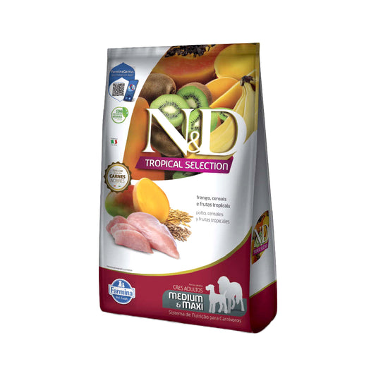 N&D Tropical Selection - Frango, Cereais e Frutas Tropicais - Adultos - Porte Médio e Grande - 12KG