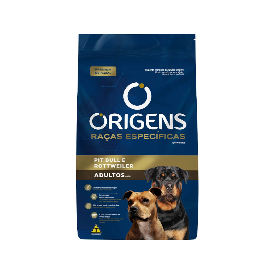 Origens - Pit Bull e Rottweiler - Adultos - 15KG