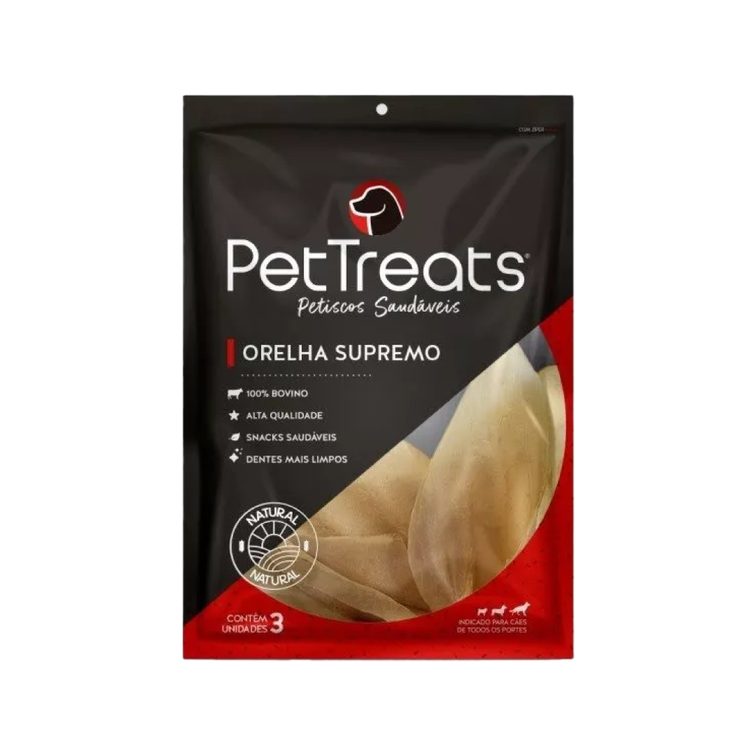 Orelha Bovino Supremo - PetTreats  - 3 Unidades